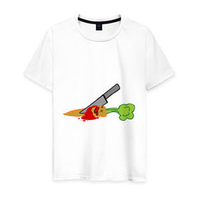 Мужская футболка хлопок с принтом Морковь в Петрозаводске, 100% хлопок | прямой крой, круглый вырез горловины, длина до линии бедер, слегка спущенное плечо. | веган | кровь | морковь | нож