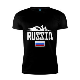 Мужская футболка премиум с принтом Россия Флаг в Петрозаводске, 92% хлопок, 8% лайкра | приталенный силуэт, круглый вырез ворота, длина до линии бедра, короткий рукав | герб | орел | россия | триколор | флаг