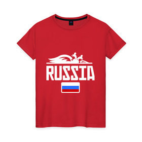 Женская футболка хлопок с принтом Россия Флаг в Петрозаводске, 100% хлопок | прямой крой, круглый вырез горловины, длина до линии бедер, слегка спущенное плечо | герб | орел | россия | триколор | флаг