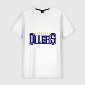 Мужская футболка премиум с принтом HC Edmonton Oilers Sign в Петрозаводске, 92% хлопок, 8% лайкра | приталенный силуэт, круглый вырез ворота, длина до линии бедра, короткий рукав | Тематика изображения на принте: club | edmonton | hc | hockey | oilers | хоккей