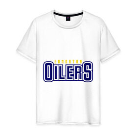 Мужская футболка хлопок с принтом HC Edmonton Oilers Sign в Петрозаводске, 100% хлопок | прямой крой, круглый вырез горловины, длина до линии бедер, слегка спущенное плечо. | club | edmonton | hc | hockey | oilers | хоккей