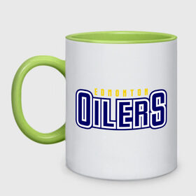 Кружка двухцветная с принтом HC Edmonton Oilers Sign в Петрозаводске, керамика | объем — 330 мл, диаметр — 80 мм. Цветная ручка и кайма сверху, в некоторых цветах — вся внутренняя часть | Тематика изображения на принте: club | edmonton | hc | hockey | oilers | хоккей