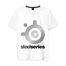 Мужская футболка хлопок с принтом SteelSeries в Петрозаводске, 100% хлопок | прямой крой, круглый вырез горловины, длина до линии бедер, слегка спущенное плечо. | logo | series | steel | steelseries | логотип | серебро | хром | эмблема