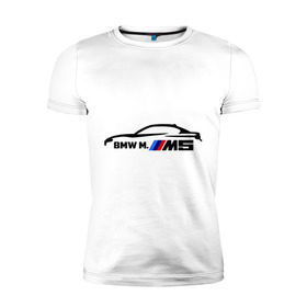 Мужская футболка премиум с принтом BMW M5 в Петрозаводске, 92% хлопок, 8% лайкра | приталенный силуэт, круглый вырез ворота, длина до линии бедра, короткий рукав | Тематика изображения на принте: bmw | m5 | автомобиль | бмв | м5