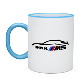Кружка двухцветная с принтом BMW M5 в Петрозаводске, керамика | объем — 330 мл, диаметр — 80 мм. Цветная ручка и кайма сверху, в некоторых цветах — вся внутренняя часть | bmw | m5 | автомобиль | бмв | м5