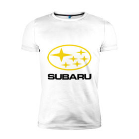 Мужская футболка премиум с принтом Subaru Logo в Петрозаводске, 92% хлопок, 8% лайкра | приталенный силуэт, круглый вырез ворота, длина до линии бедра, короткий рукав | Тематика изображения на принте: logo | subaru | автомобиль | логотип | марка | субару