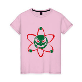 Женская футболка хлопок с принтом Злой атом в Петрозаводске, 100% хлопок | прямой крой, круглый вырез горловины, длина до линии бедер, слегка спущенное плечо | атом | злобный | молекула | физика | химия