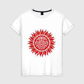 Женская футболка хлопок с принтом Солнце древний символ в Петрозаводске, 100% хлопок | прямой крой, круглый вырез горловины, длина до линии бедер, слегка спущенное плечо | древний | лицо | символ | солнце
