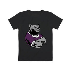 Детская футболка хлопок с принтом Сильная пантера в Петрозаводске, 100% хлопок | круглый вырез горловины, полуприлегающий силуэт, длина до линии бедер | качок | мощь | пантера | сила