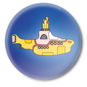 Значок с принтом Yellow Submarine в Петрозаводске,  металл | круглая форма, металлическая застежка в виде булавки | Тематика изображения на принте: 