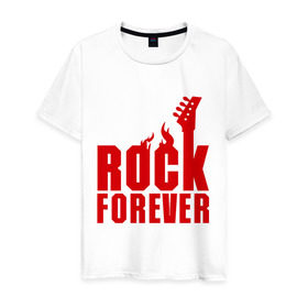 Мужская футболка хлопок с принтом Rock Forever (Рок Навсегда) в Петрозаводске, 100% хлопок | прямой крой, круглый вырез горловины, длина до линии бедер, слегка спущенное плечо. | Тематика изображения на принте: гитара