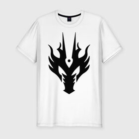 Мужская футболка премиум с принтом Маска дракона в Петрозаводске, 92% хлопок, 8% лайкра | приталенный силуэт, круглый вырез ворота, длина до линии бедра, короткий рукав | голова | дракон | маска | схематичный | тату