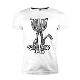 Мужская футболка премиум с принтом Серая кошка в Петрозаводске, 92% хлопок, 8% лайкра | приталенный силуэт, круглый вырез ворота, длина до линии бедра, короткий рукав | кот | котенок | кошка | милый | серый