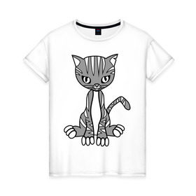 Женская футболка хлопок с принтом Серая кошка в Петрозаводске, 100% хлопок | прямой крой, круглый вырез горловины, длина до линии бедер, слегка спущенное плечо | кот | котенок | кошка | милый | серый