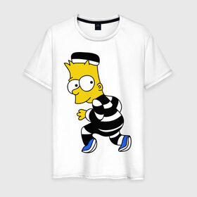 Мужская футболка хлопок с принтом Барт Симпсон в Петрозаводске, 100% хлопок | прямой крой, круглый вырез горловины, длина до линии бедер, слегка спущенное плечо. | барт | заключенный | симпсон
