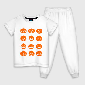 Детская пижама хлопок с принтом Тыквы в Петрозаводске, 100% хлопок |  брюки и футболка прямого кроя, без карманов, на брюках мягкая резинка на поясе и по низу штанин
 | halloween | helloween | день всех святых | праздники | темные | тыквы | хэллоуин