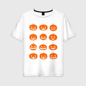 Женская футболка хлопок Oversize с принтом Тыквы в Петрозаводске, 100% хлопок | свободный крой, круглый ворот, спущенный рукав, длина до линии бедер
 | halloween | helloween | день всех святых | праздники | темные | тыквы | хэллоуин