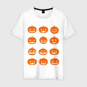 Мужская футболка хлопок с принтом Тыквы в Петрозаводске, 100% хлопок | прямой крой, круглый вырез горловины, длина до линии бедер, слегка спущенное плечо. | halloween | helloween | день всех святых | праздники | темные | тыквы | хэллоуин