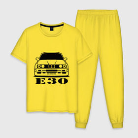 Мужская пижама хлопок с принтом e30 в Петрозаводске, 100% хлопок | брюки и футболка прямого кроя, без карманов, на брюках мягкая резинка на поясе и по низу штанин
 | Тематика изображения на принте: bmw | e30 | автомобиль | бмв | е30 | машина