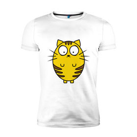 Мужская футболка премиум с принтом Пузатый котенок в Петрозаводске, 92% хлопок, 8% лайкра | приталенный силуэт, круглый вырез ворота, длина до линии бедра, короткий рукав | кот | круглый | милый | овальный | пузатый | толстый