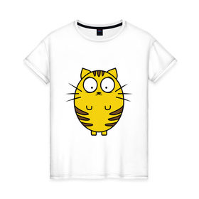 Женская футболка хлопок с принтом Пузатый котенок в Петрозаводске, 100% хлопок | прямой крой, круглый вырез горловины, длина до линии бедер, слегка спущенное плечо | кот | круглый | милый | овальный | пузатый | толстый