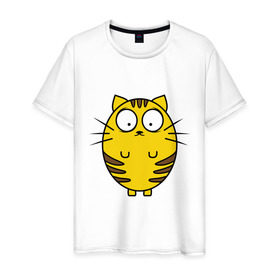 Мужская футболка хлопок с принтом Пузатый котенок в Петрозаводске, 100% хлопок | прямой крой, круглый вырез горловины, длина до линии бедер, слегка спущенное плечо. | кот | круглый | милый | овальный | пузатый | толстый