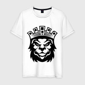 Мужская футболка хлопок с принтом Лев с короной в Петрозаводске, 100% хлопок | прямой крой, круглый вырез горловины, длина до линии бедер, слегка спущенное плечо. | король | корона | лев | царь | царь зверей
