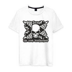 Мужская футболка хлопок с принтом Череп и штанги в Петрозаводске, 100% хлопок | прямой крой, круглый вырез горловины, длина до линии бедер, слегка спущенное плечо. | скелет