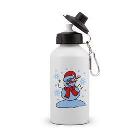 Бутылка спортивная с принтом Забавный снеговик в Петрозаводске, металл | емкость — 500 мл, в комплекте две пластиковые крышки и карабин для крепления | забавный | милый | новый год | снег | снеговик | шапка