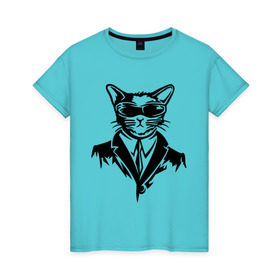 Женская футболка хлопок с принтом Кот в черном в Петрозаводске, 100% хлопок | прямой крой, круглый вырез горловины, длина до линии бедер, слегка спущенное плечо | 