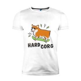 Мужская футболка премиум с принтом Hardcorg в Петрозаводске, 92% хлопок, 8% лайкра | приталенный силуэт, круглый вырез ворота, длина до линии бедра, короткий рукав | hardcorg | корги | очки | пес | скейт | собаки