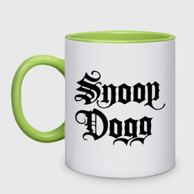 Кружка двухцветная с принтом Snoop Dogg в Петрозаводске, керамика | объем — 330 мл, диаметр — 80 мм. Цветная ручка и кайма сверху, в некоторых цветах — вся внутренняя часть | Тематика изображения на принте: rap | snoop dogg | музыка | рэп | снуп дог