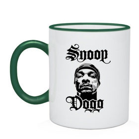 Кружка двухцветная с принтом Snoop Dogg в Петрозаводске, керамика | объем — 330 мл, диаметр — 80 мм. Цветная ручка и кайма сверху, в некоторых цветах — вся внутренняя часть | rap | snoop dogg | музыка | рэп | снуп дог