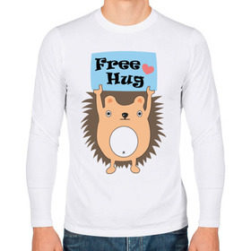 Мужской лонгслив хлопок с принтом Ежик бесплатные обнимашки в Петрозаводске, 100% хлопок |  | Тематика изображения на принте: free hugs | бесплатно | еж | обнимашки