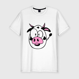 Мужская футболка премиум с принтом Буренок в Петрозаводске, 92% хлопок, 8% лайкра | приталенный силуэт, круглый вырез ворота, длина до линии бедра, короткий рукав | бук | буренка | корова | круглый | теленок