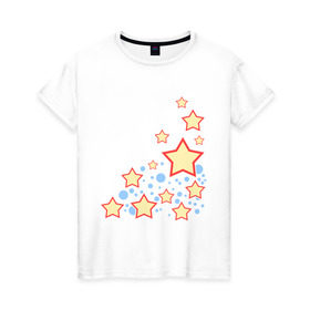 Женская футболка хлопок с принтом Звезды и круги в Петрозаводске, 100% хлопок | прямой крой, круглый вырез горловины, длина до линии бедер, слегка спущенное плечо | звезды | рисунок | узор