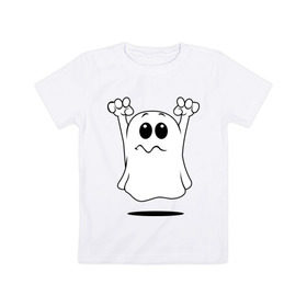 Детская футболка хлопок с принтом Привидение в Петрозаводске, 100% хлопок | круглый вырез горловины, полуприлегающий силуэт, длина до линии бедер | Тематика изображения на принте: ghost | привидение | призрак