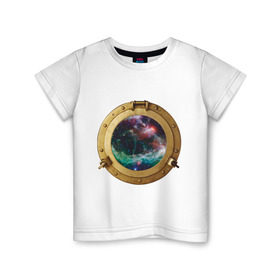 Детская футболка хлопок с принтом Иллюминатор в космос в Петрозаводске, 100% хлопок | круглый вырез горловины, полуприлегающий силуэт, длина до линии бедер | space | иллюминатор | космос | окно