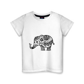 Детская футболка хлопок с принтом Слоник узор в Петрозаводске, 100% хлопок | круглый вырез горловины, полуприлегающий силуэт, длина до линии бедер | слон