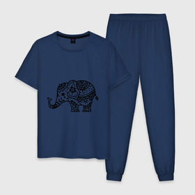 Мужская пижама хлопок с принтом Слоник узор в Петрозаводске, 100% хлопок | брюки и футболка прямого кроя, без карманов, на брюках мягкая резинка на поясе и по низу штанин
 | Тематика изображения на принте: слон