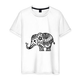 Мужская футболка хлопок с принтом Слоник узор в Петрозаводске, 100% хлопок | прямой крой, круглый вырез горловины, длина до линии бедер, слегка спущенное плечо. | слон