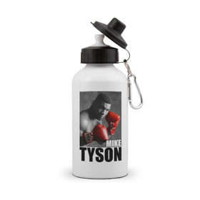 Бутылка спортивная с принтом Mike Tyson в Петрозаводске, металл | емкость — 500 мл, в комплекте две пластиковые крышки и карабин для крепления | Тематика изображения на принте: майк тайсон