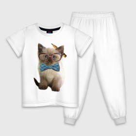 Детская пижама хлопок с принтом Кот учёный в Петрозаводске, 100% хлопок |  брюки и футболка прямого кроя, без карманов, на брюках мягкая резинка на поясе и по низу штанин
 | бабочка