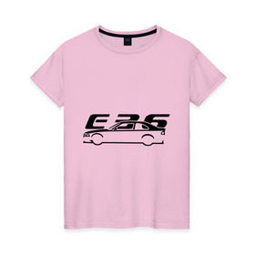 Женская футболка хлопок с принтом E36 в Петрозаводске, 100% хлопок | прямой крой, круглый вырез горловины, длина до линии бедер, слегка спущенное плечо | bmw | e36 | автомобиль | бмв | е36
