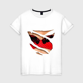 Женская футболка хлопок с принтом Красный бюст в Петрозаводске, 100% хлопок | прямой крой, круглый вырез горловины, длина до линии бедер, слегка спущенное плечо | бюст | бюстгальтер | грудь | идеальный бюст | красный лиф | лиф | тело