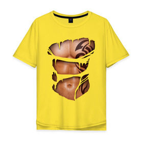 Мужская футболка хлопок Oversize с принтом Торс с тату в Петрозаводске, 100% хлопок | свободный крой, круглый ворот, “спинка” длиннее передней части | Тематика изображения на принте: грудь | парень | порванная | тату | тело | торс | узор
