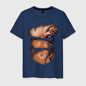 Мужская футболка хлопок с принтом Торс с тату в Петрозаводске, 100% хлопок | прямой крой, круглый вырез горловины, длина до линии бедер, слегка спущенное плечо. | грудь | парень | порванная | тату | тело | торс | узор