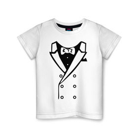 Детская футболка хлопок с принтом Двубортный пиджак в Петрозаводске, 100% хлопок | круглый вырез горловины, полуприлегающий силуэт, длина до линии бедер | Тематика изображения на принте: смокинг