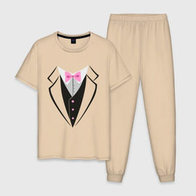 Мужская пижама хлопок с принтом Смокинг в Петрозаводске, 100% хлопок | брюки и футболка прямого кроя, без карманов, на брюках мягкая резинка на поясе и по низу штанин
 | смокинг