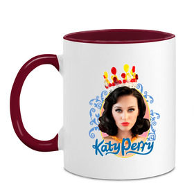Кружка двухцветная с принтом Katy Perry в Петрозаводске, керамика | объем — 330 мл, диаметр — 80 мм. Цветная ручка и кайма сверху, в некоторых цветах — вся внутренняя часть | katy perry | pop | знаменитости | корона | кэти перри | музыка | певица